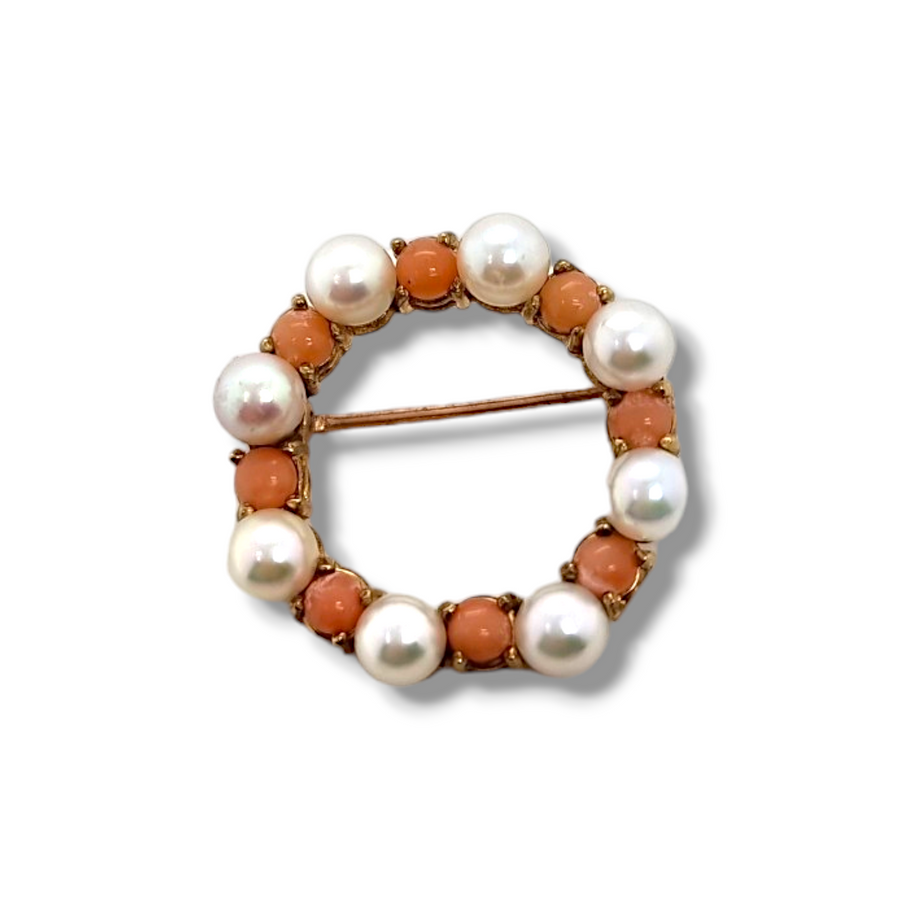 9ct Pearl & Coral Wreath Brooch