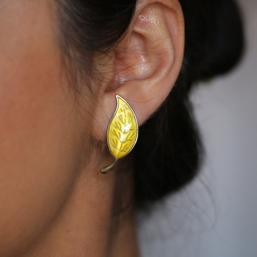 Yellow leaf earrings by Meka