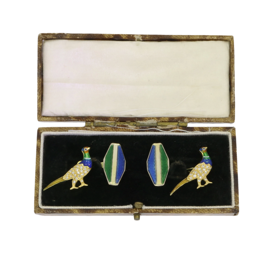 Vintage Enamel & Diamond Pheasant Cufflinksn