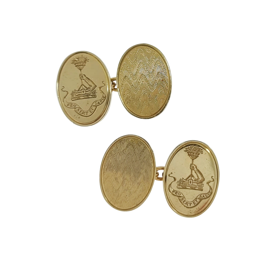 Vintage 9ct Gold Crest Engraved Cufflinks
