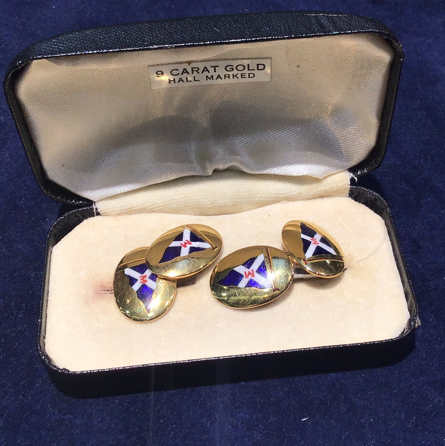 15ct Yellow Gold Oval Shaped Cufflinks with Yachting Burgee Enamelled on Each