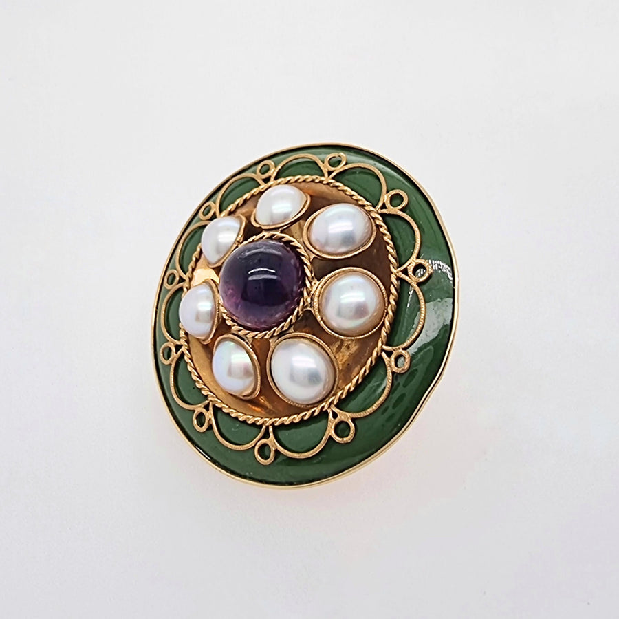 Antique Amethyst & Pearl Brooch