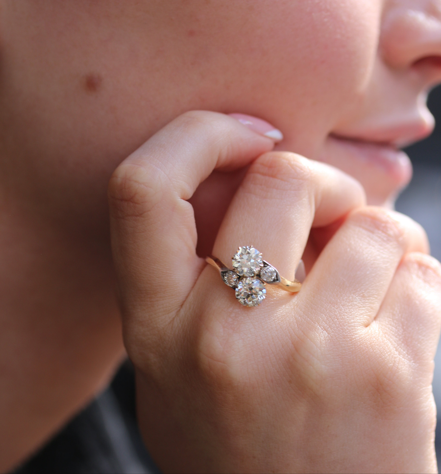 18ct Yellow Gold Old Mine Cut Diamond Crossover Ring
