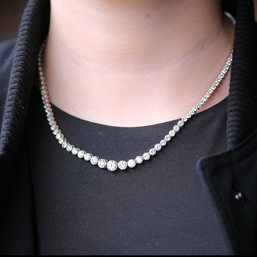 Platinum 12ct Round Brilliant Rivière Necklace