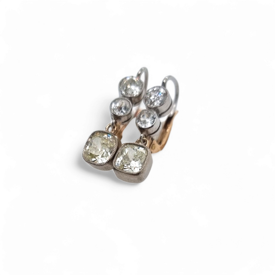 Bi-Colour Three Stone Diamond Drop Earrings