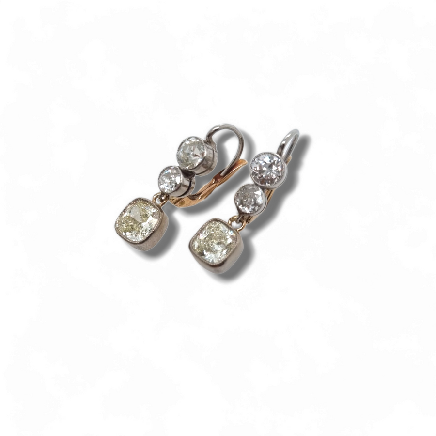 Bi-Colour Three Stone Diamond Drop Earrings