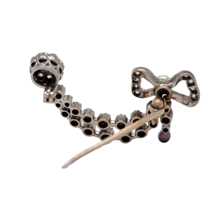 Diamond & Pearl Bow Brooch