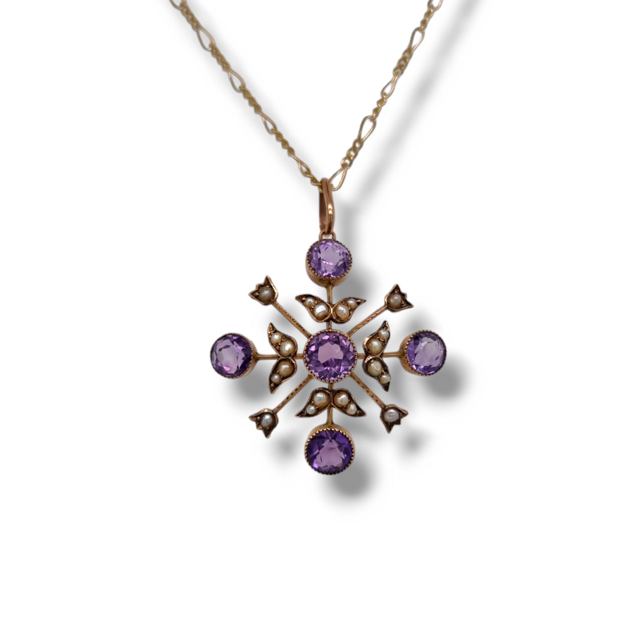 Edwardian Amethyst & Seed Pearl Pendant