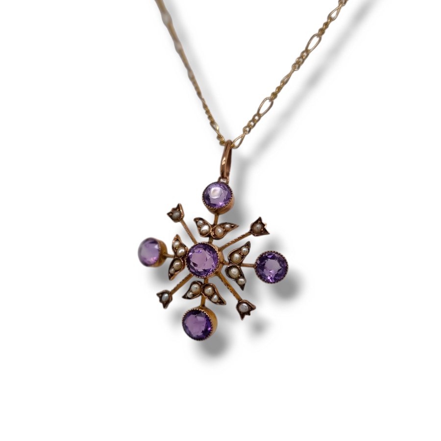 Edwardian Amethyst & Seed Pearl Pendant