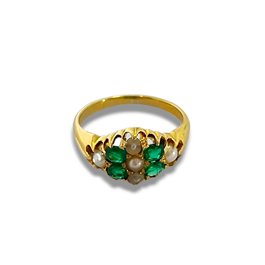 18ct Emerald & Pearl Dress Ring