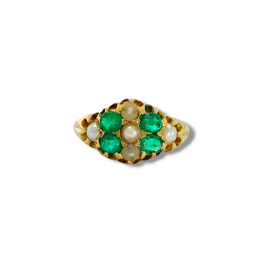 18ct Emerald & Pearl Dress Ring