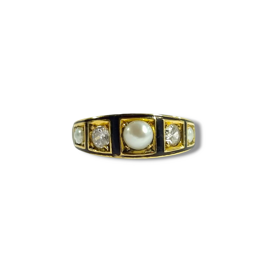 Victorian Pearl & Diamond Mourning Ring