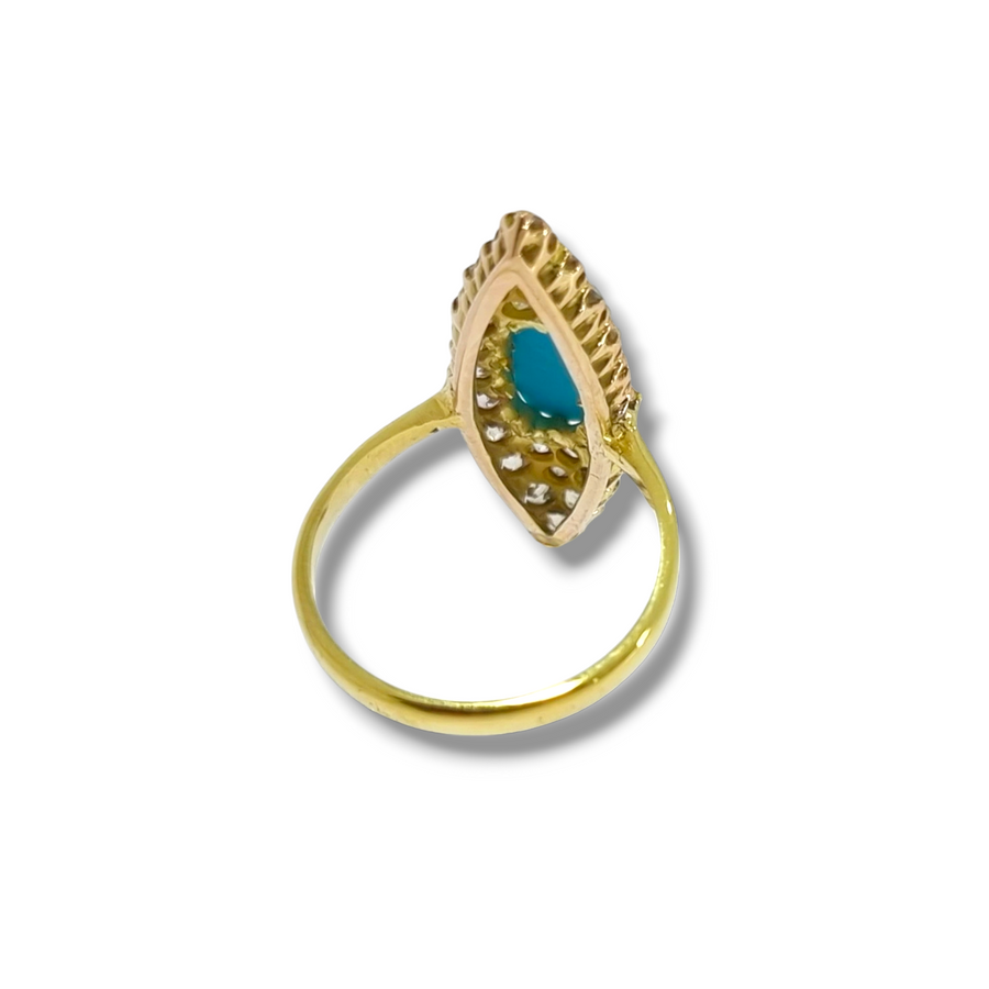 Antique Turquoise & Diamond Navette Ring