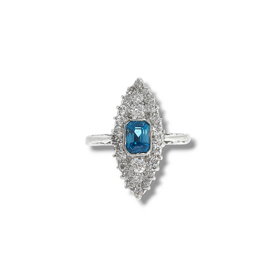 1920s Diamond & Blue Zircon Ring