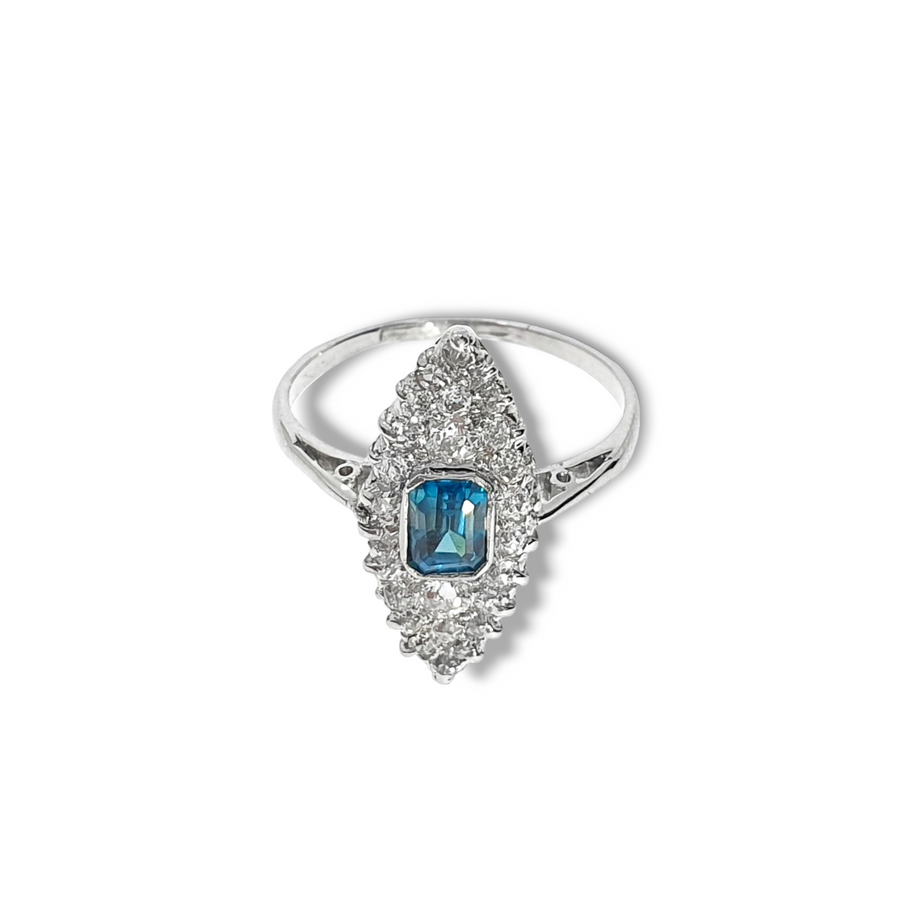 1920s Diamond & Blue Zircon Ring