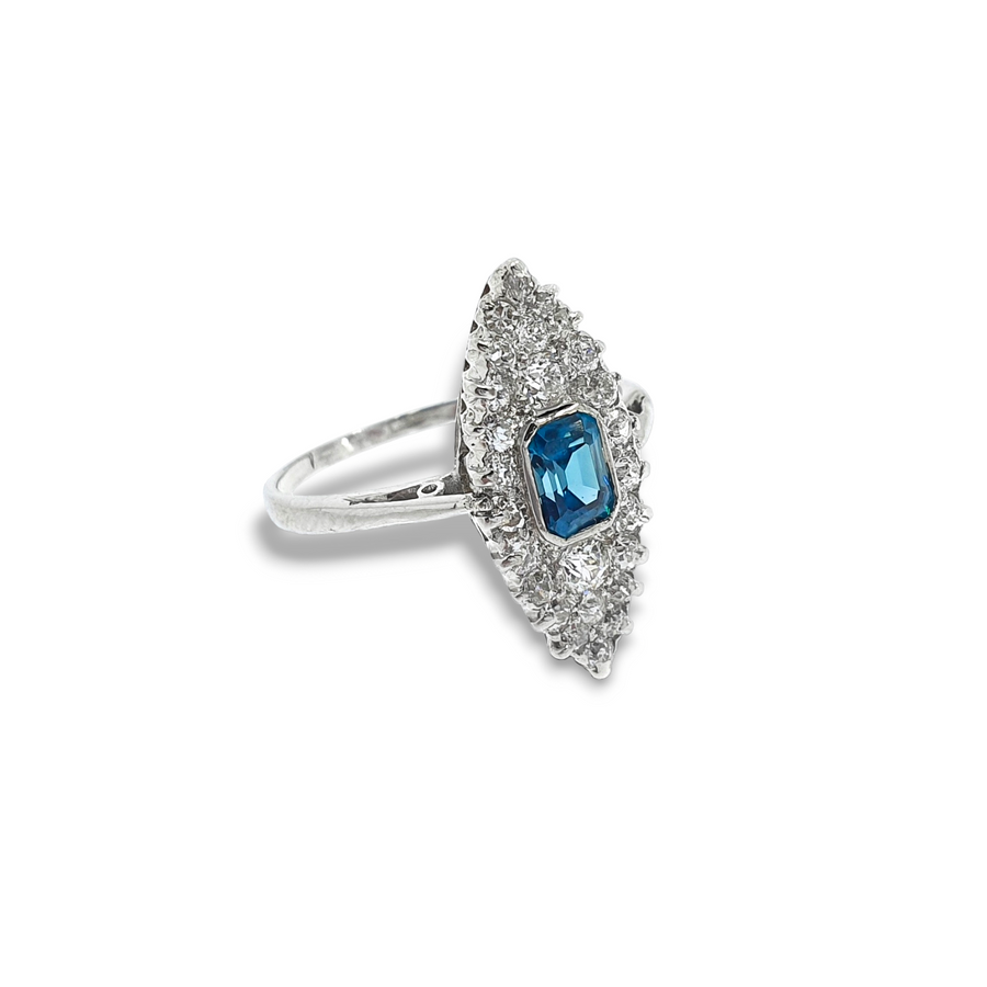 1920s Diamond & Blue Zircon Ring
