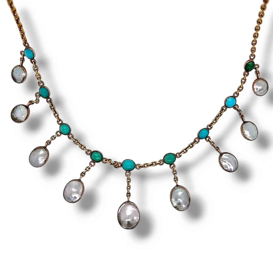 Arts & Crafts Mother of Pearl & Turquoise Necklace