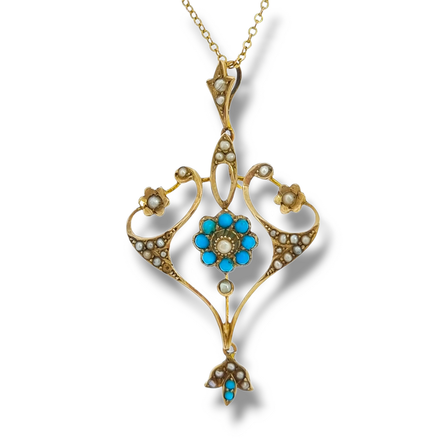 Edwardian Turquoise & Pearl Pendant