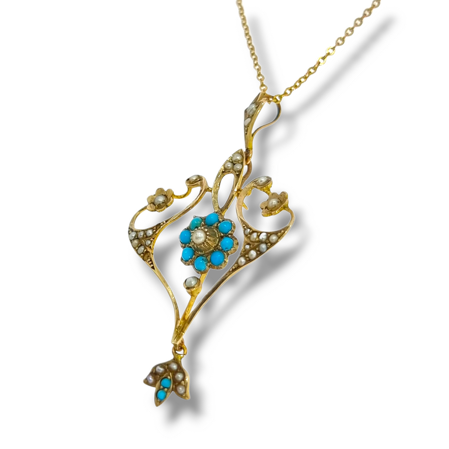 Edwardian Turquoise & Pearl Pendant