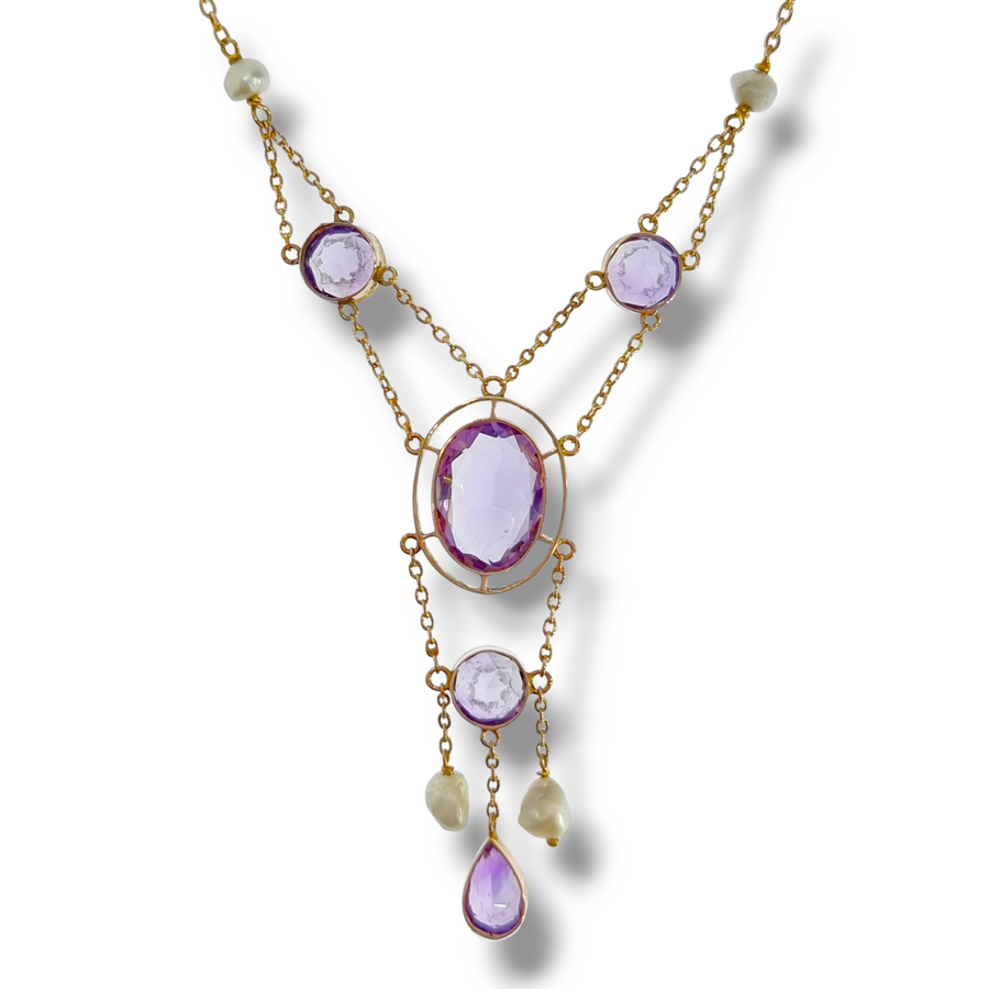 Edwardian Amethyst & Pearl Necklace