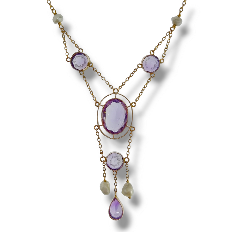 Edwardian Amethyst & Pearl Necklace