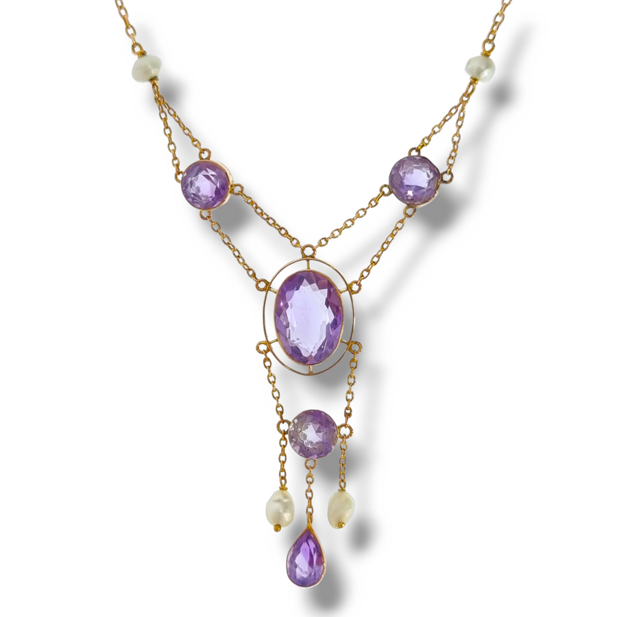 Edwardian Amethyst & Pearl Necklace