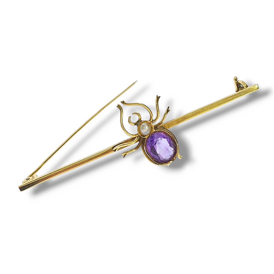 Beetle Amethyst & Pearl Brooch