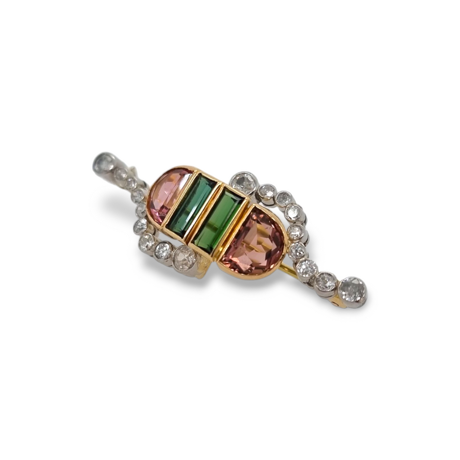 Pink Garnet, Tourmaline & Diamond Brooch