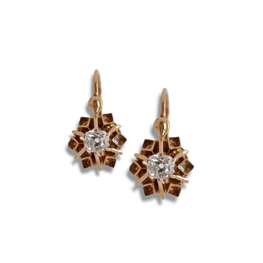 Old Mine Cut Diamond Drop Earrings