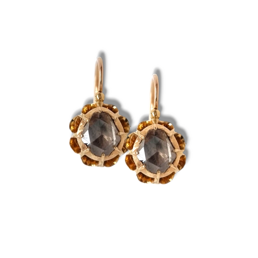 Victorian Rose Cut Diamond Drop Earrings