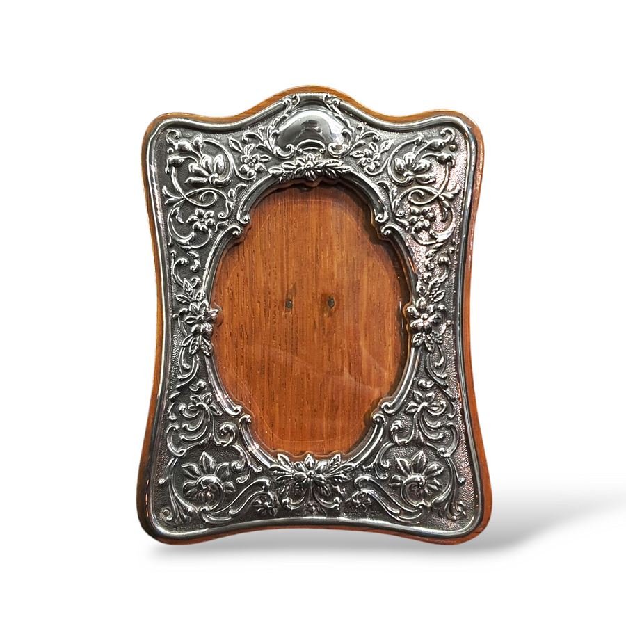 Antique Silver & Wood Photo Frame