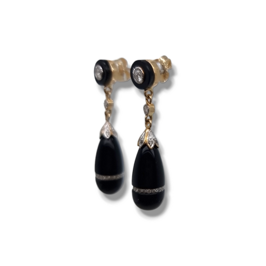 9ct Onyx & Diamond Drop Earrings