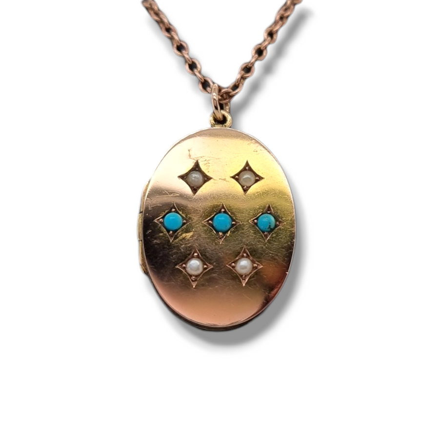 9ct Turquoise & Pearl Locket Pendant