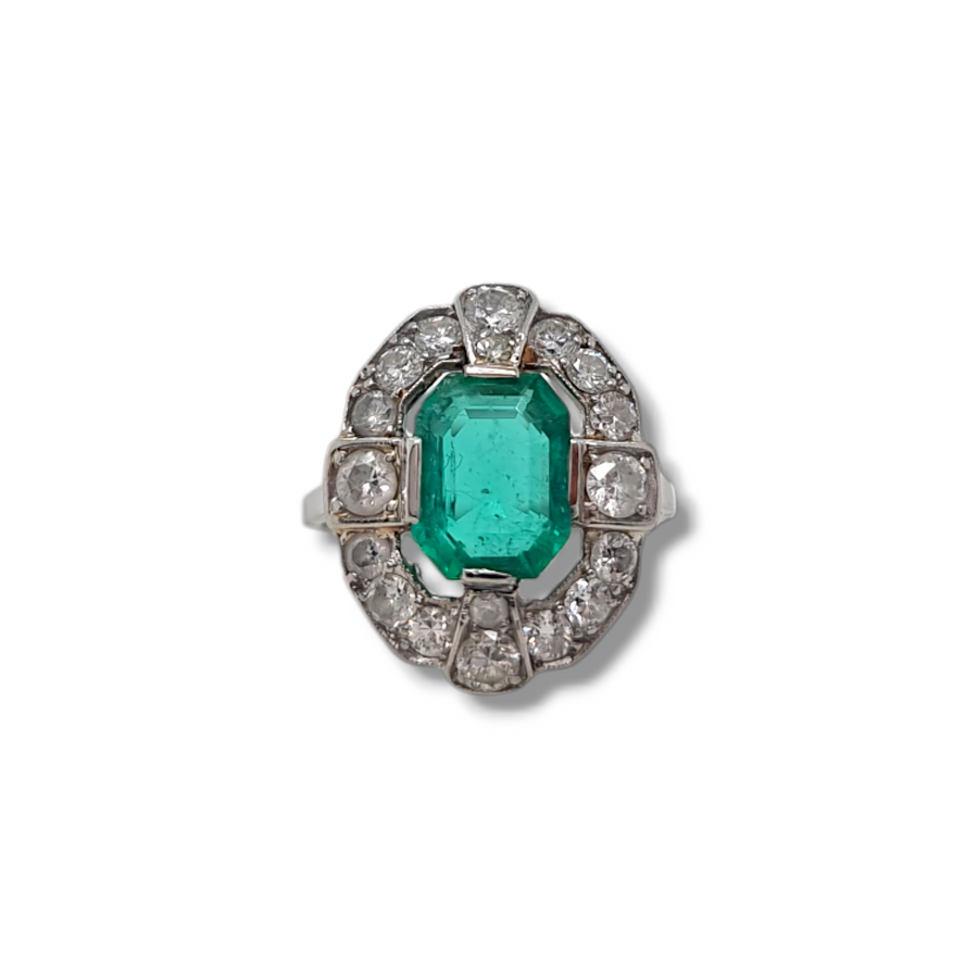 Platinum Emerald & Diamond Dress Ring