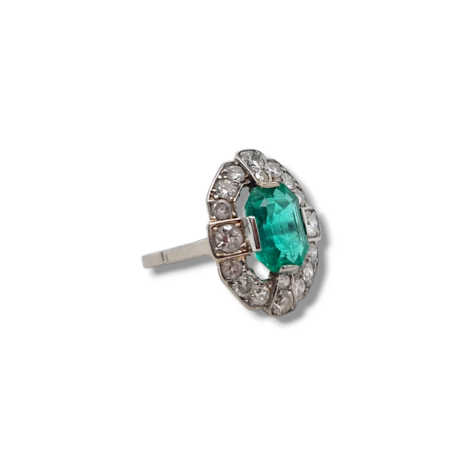 Platinum Emerald & Diamond Dress Ring