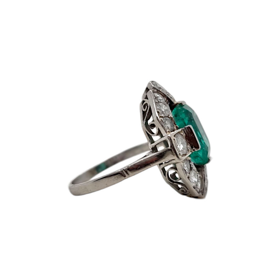 Platinum Emerald & Diamond Dress Ring