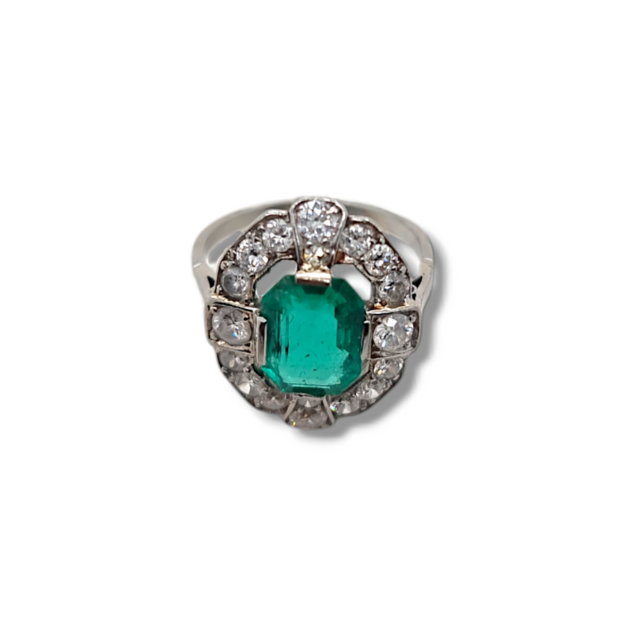 Platinum Emerald & Diamond Dress Ring