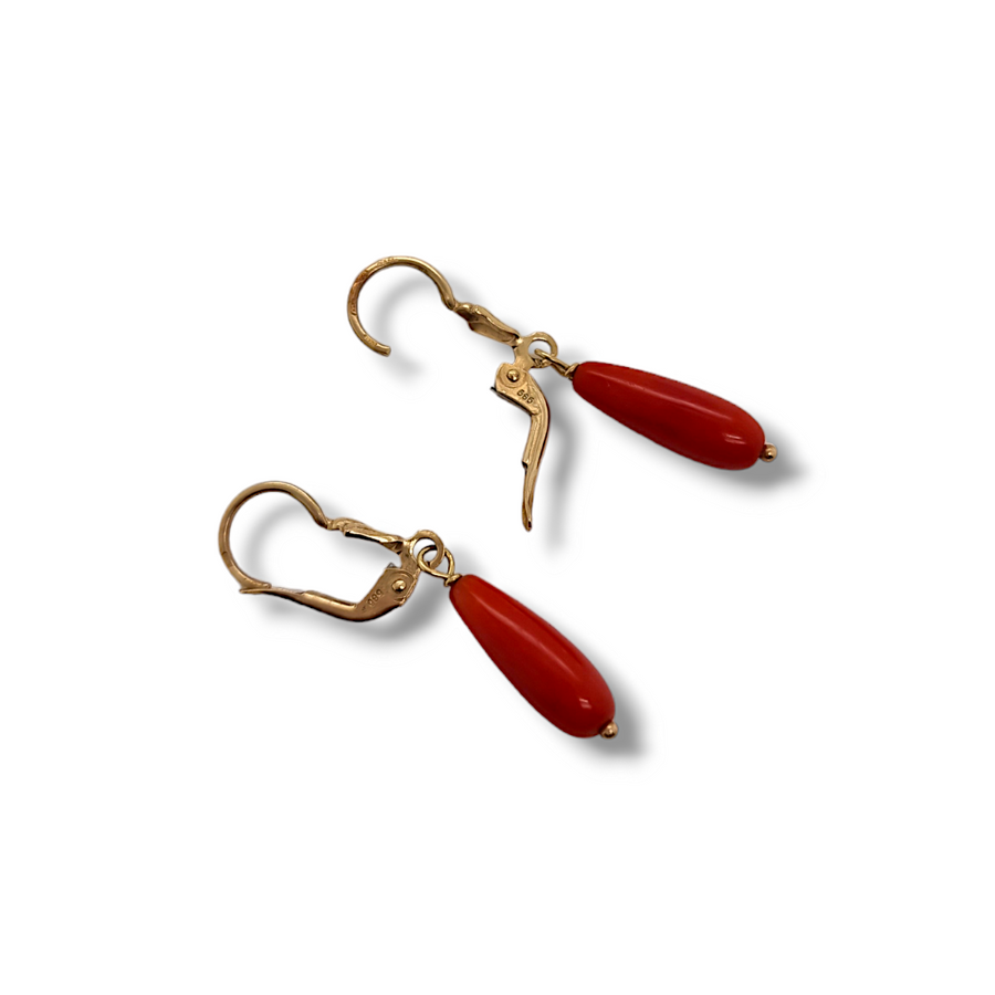14ct Gold Coral Drop Earrings