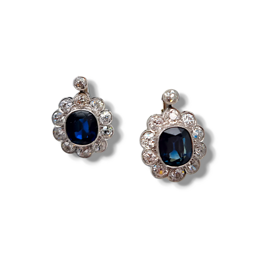 Art-Deco Sapphire & Diamond Earrings