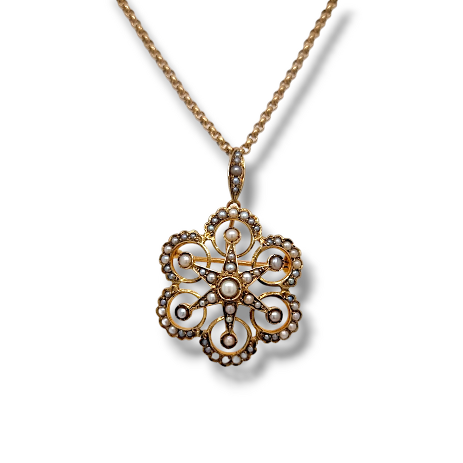 9ct Edwardian Seed Pearl Pendant Necklace