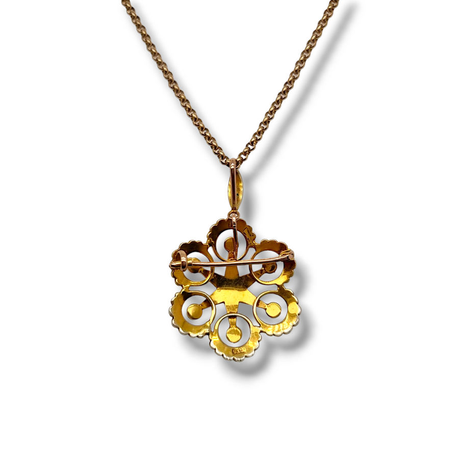 9ct Edwardian Seed Pearl Pendant Necklace