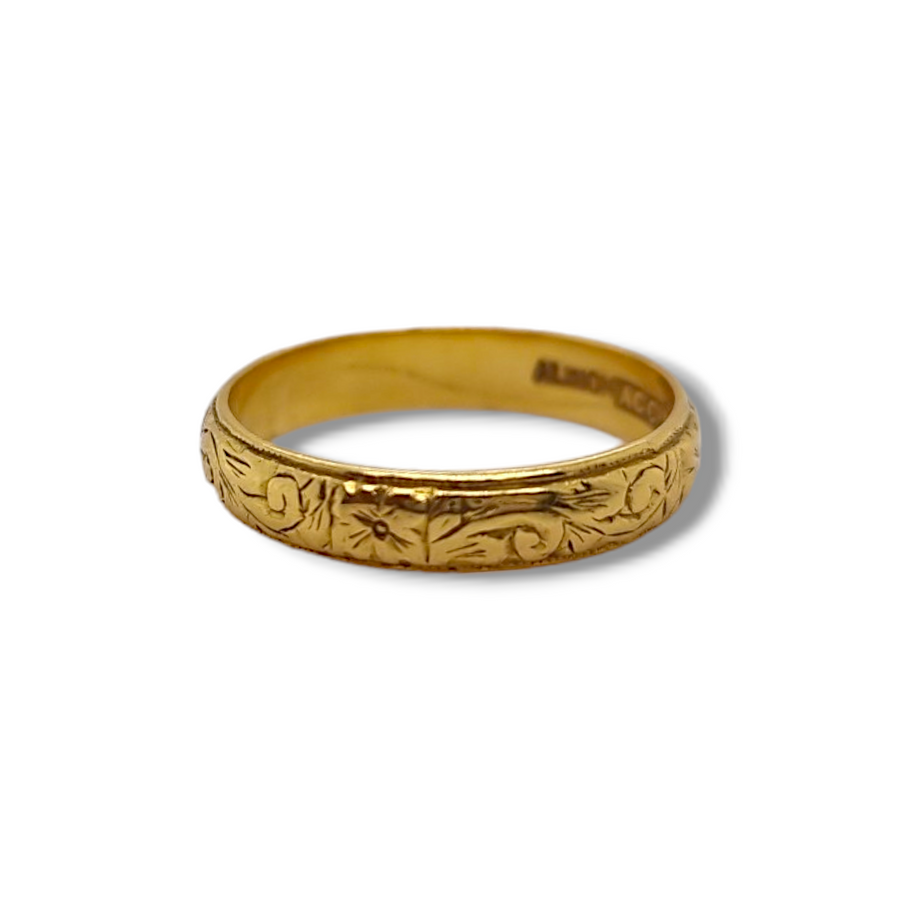 22ct Floral Patterned Wedding Band