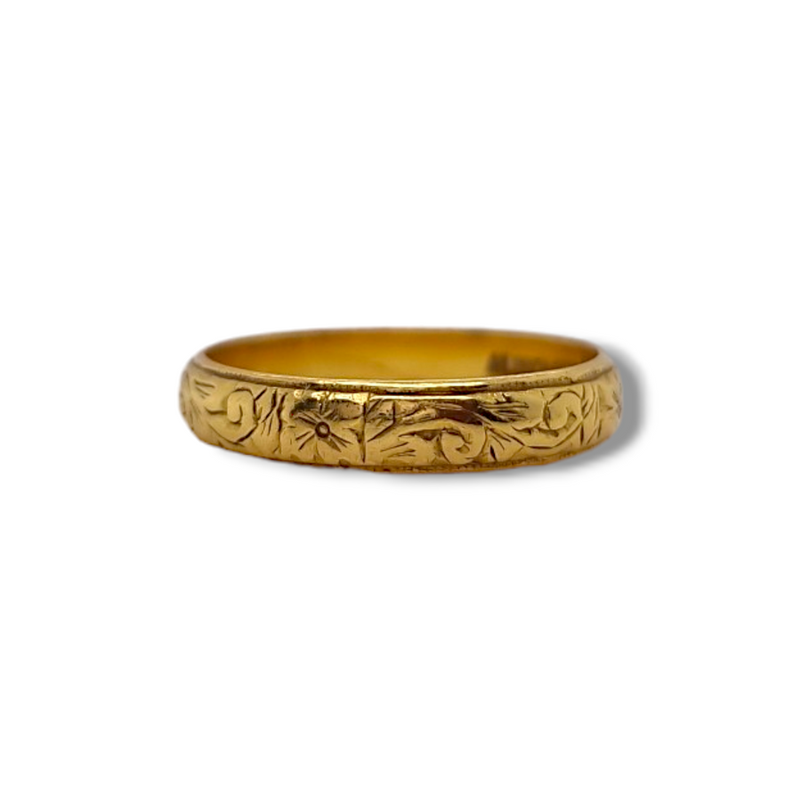 22ct Floral Patterned Wedding Band