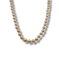 Vintage Graduated Cultured Pearl Necklace Green Stone Clasp