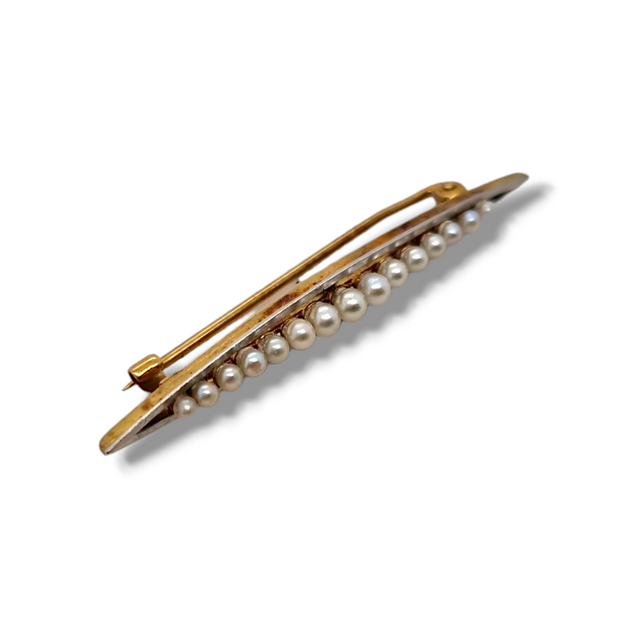 15ct Edwardian Seed Pearl Bar Brooch