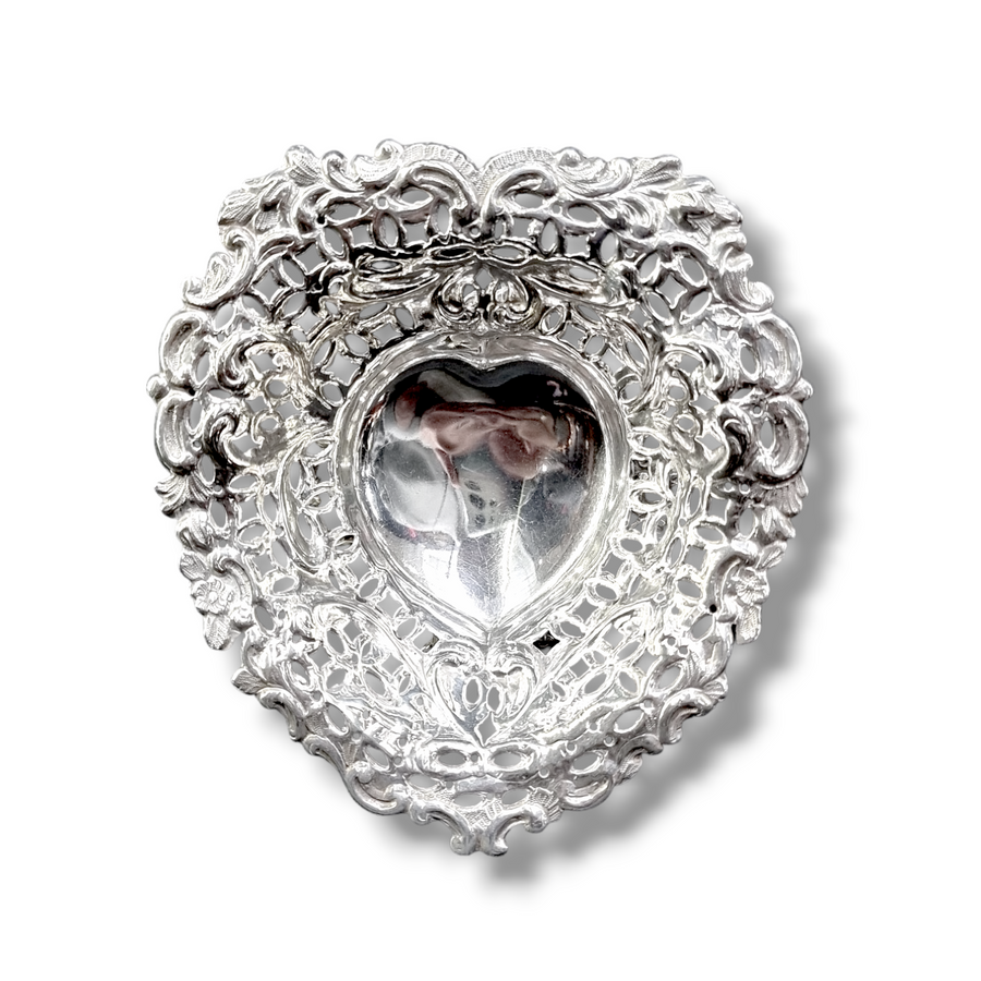Silver Heart Shaped Pedestal Dish