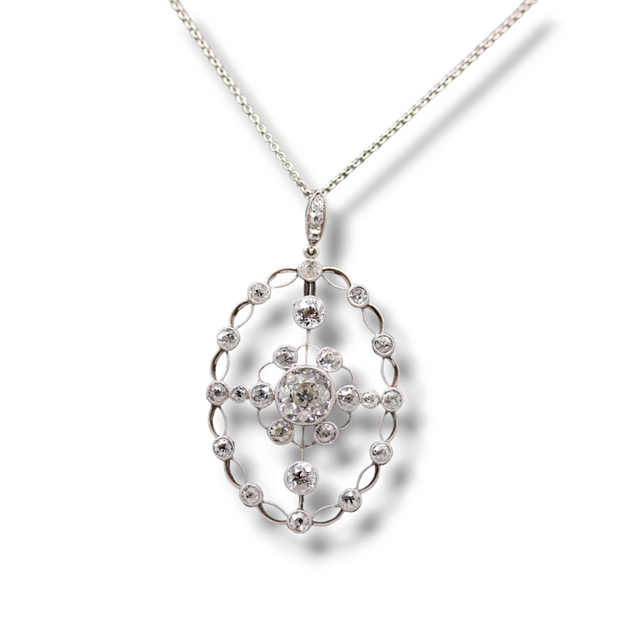 Oval Shaped Diamond Cluster Pendant