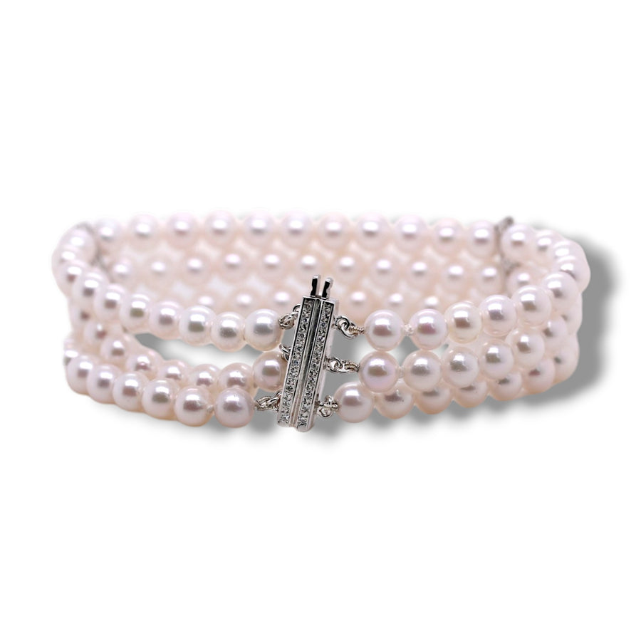 3 Row Diamond & Pearl Bracelet