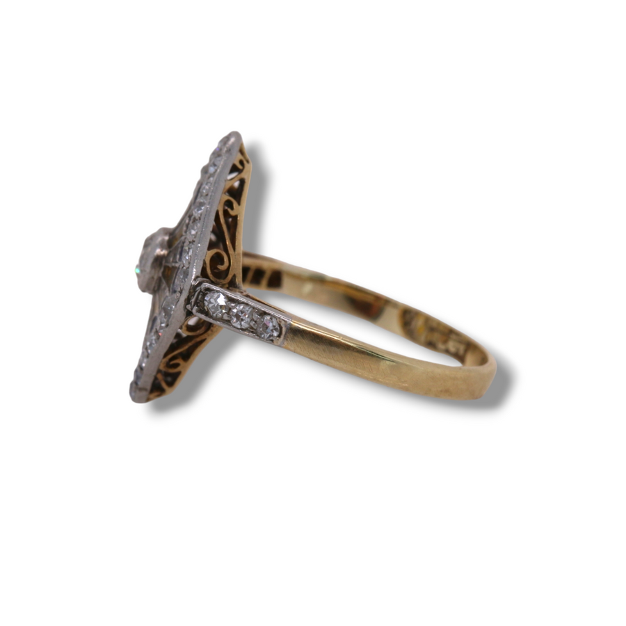 18ct Yellow Gold Plique A Jour Diamond Dress Ring