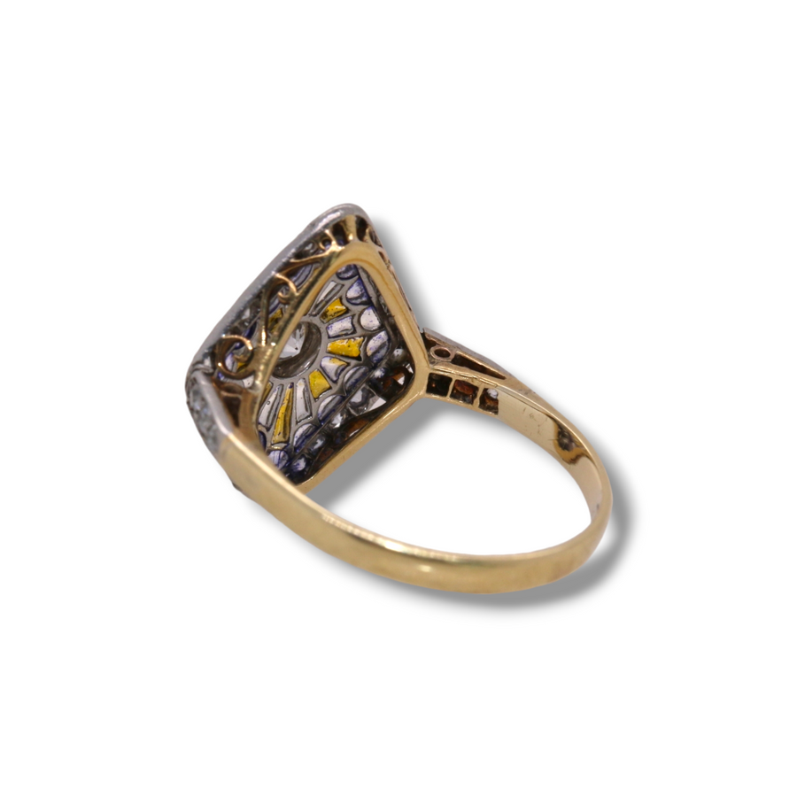 18ct Yellow Gold Plique A Jour Diamond Dress Ring